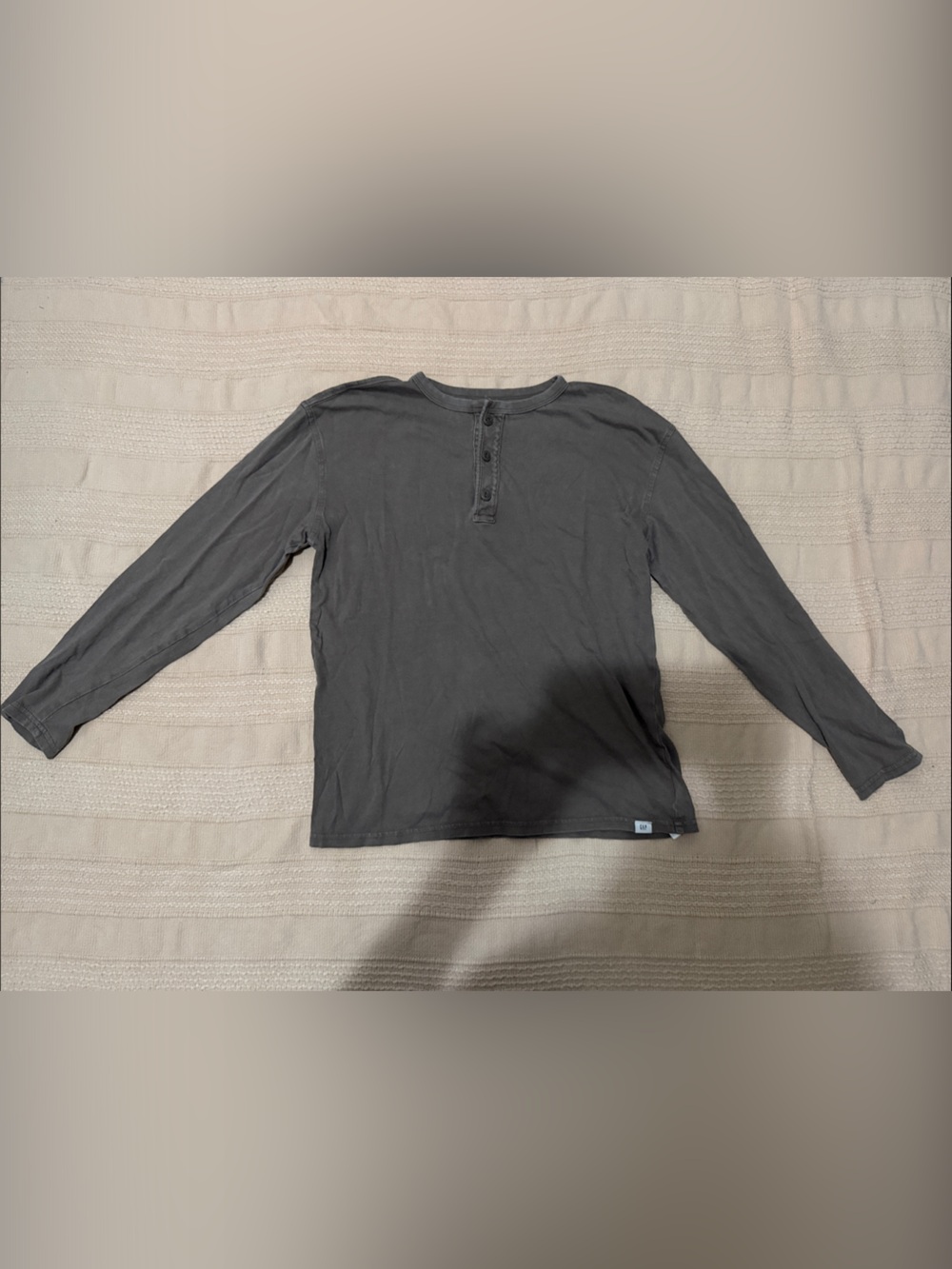 GAP Factory Boys' Long-Sleeve Henley in Charcoal Gray
